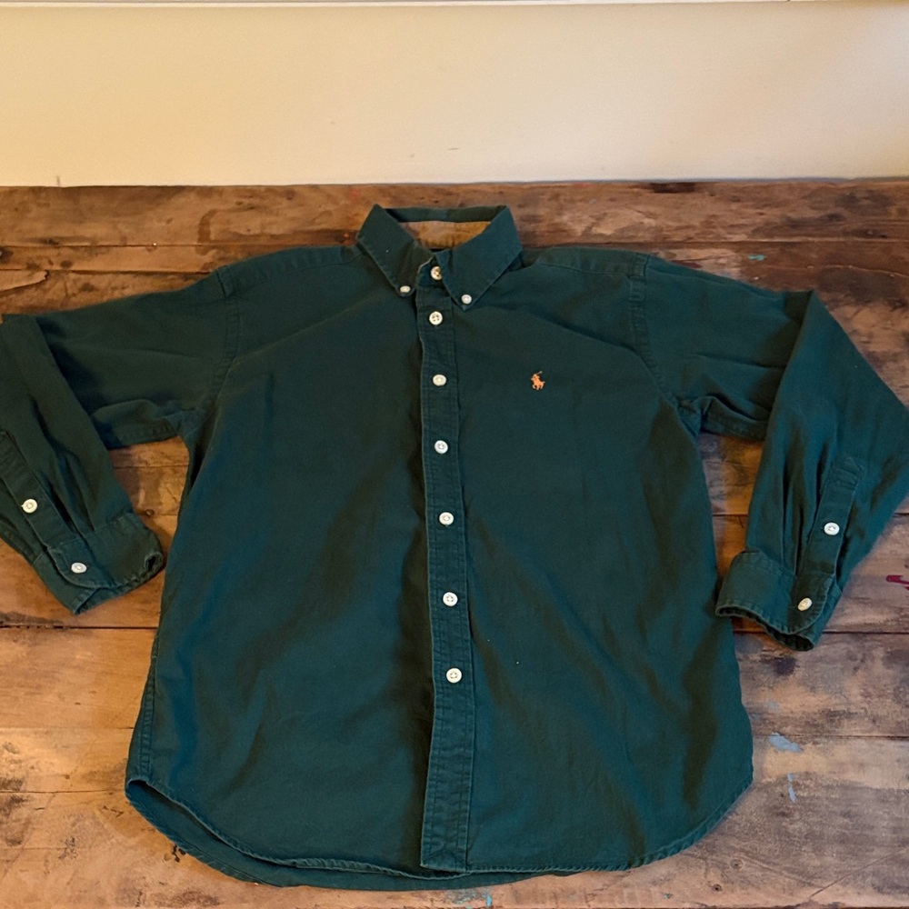 Polo by Ralph Lauren Dark Green Button-Down Oxford Shirt with Embroidered Pony